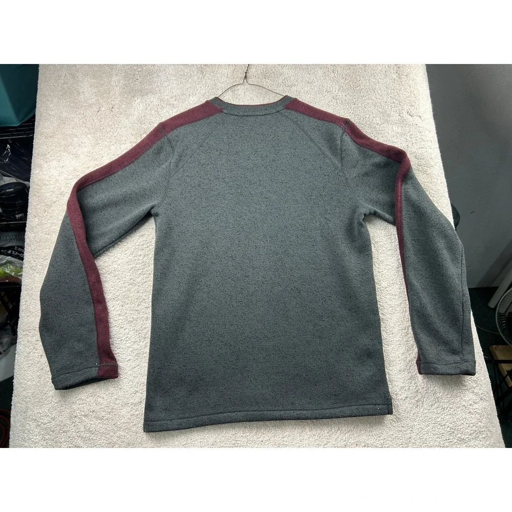 Eddie Bauer Stripe Raglan Sweater S Gray Burgundy Fleece Lined Gorpcore Outdoor